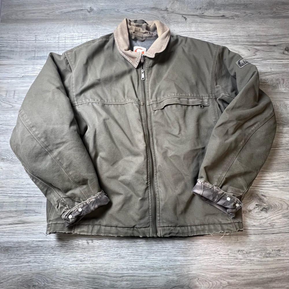 Sorel Work Jacket Mens Olive Brown Canvas Fleece Lined Corduroy Utility F3IM5000